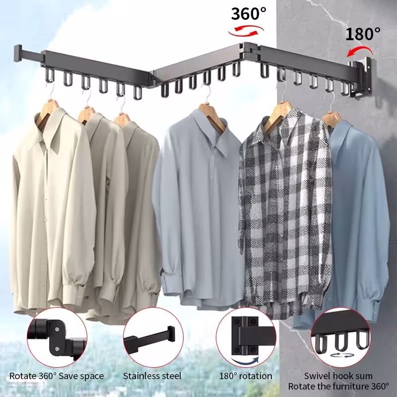 Foldable Wall-Mounted Clothes Dryer Retractable Outdoor Indoor Space Saving