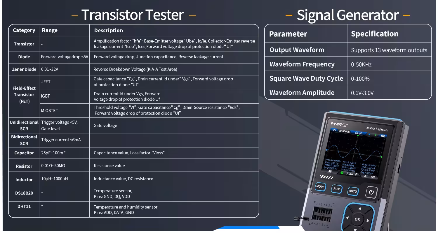handheld oscilloscope transistor tester