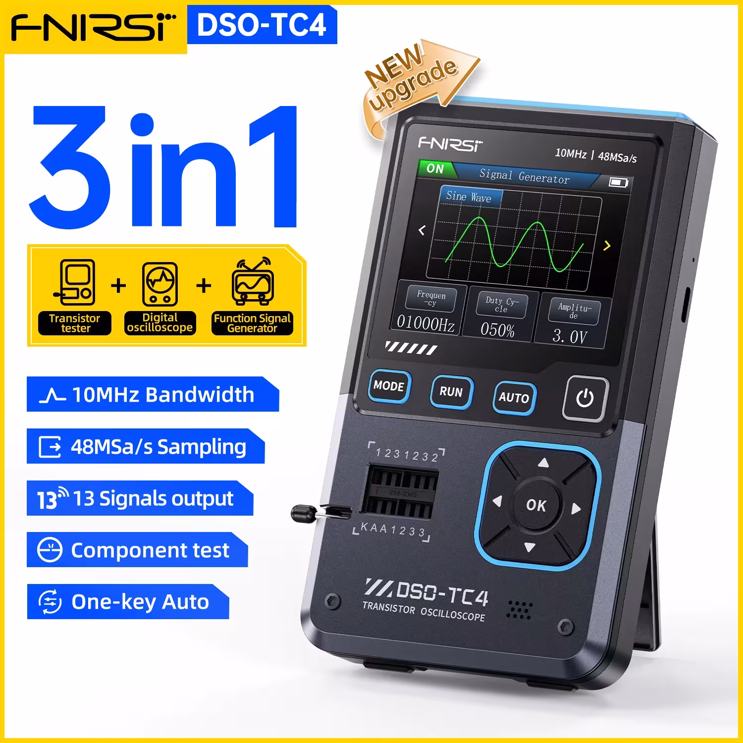 FNIRSI DSO-TC4 Handheld Oscilloscope Transistor Tester 3 in 1 10MHz