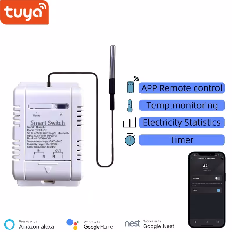Thermostat intelligent WiFi avec capteur de température 16A
