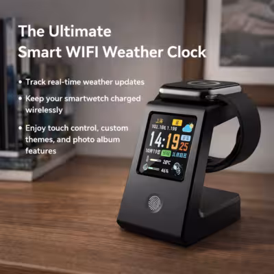 Horloge météo connectée WiFi avec chargement sans fil et commande tactile