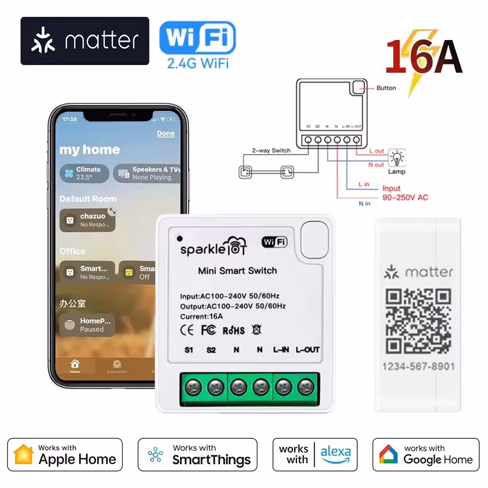 Matter Smart WiFi smart switch 16A 1 CH module with voice control