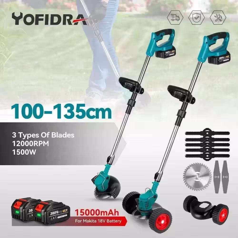 Bevielė elektrinė žoliapjovė su 8 priedais Makita baterijoms 18V