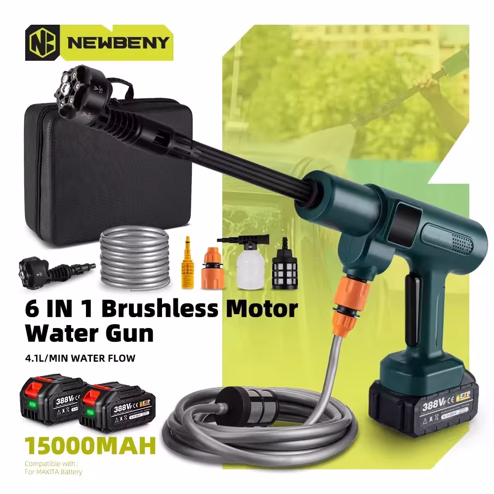 Belaidi elektrinė automobilių plovimo pistoleta 3500W 200Bar su Makita 18V baterija