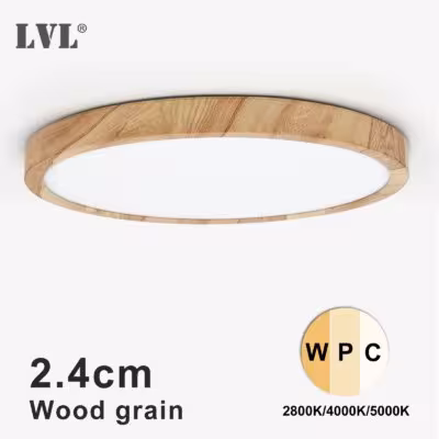 Luminaire de plafond LED avec texture en bois, température de 3 couleurs