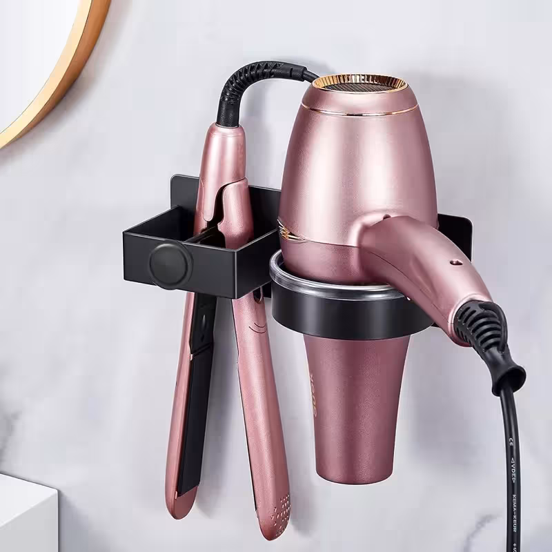 Hair dryer holder for bathroom wall, metal adhesive