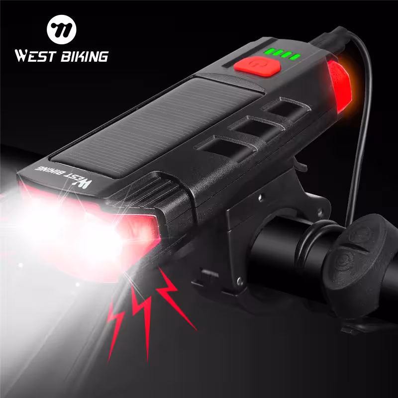 WEST BIKING 2000mAh solar energy bicycle headlamp USB LED