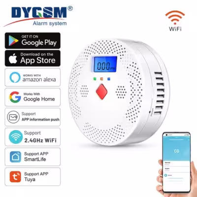 Tuya WiFi Smart anglies monoksido detektoriaus signalizacija 85dB LCD ekranas