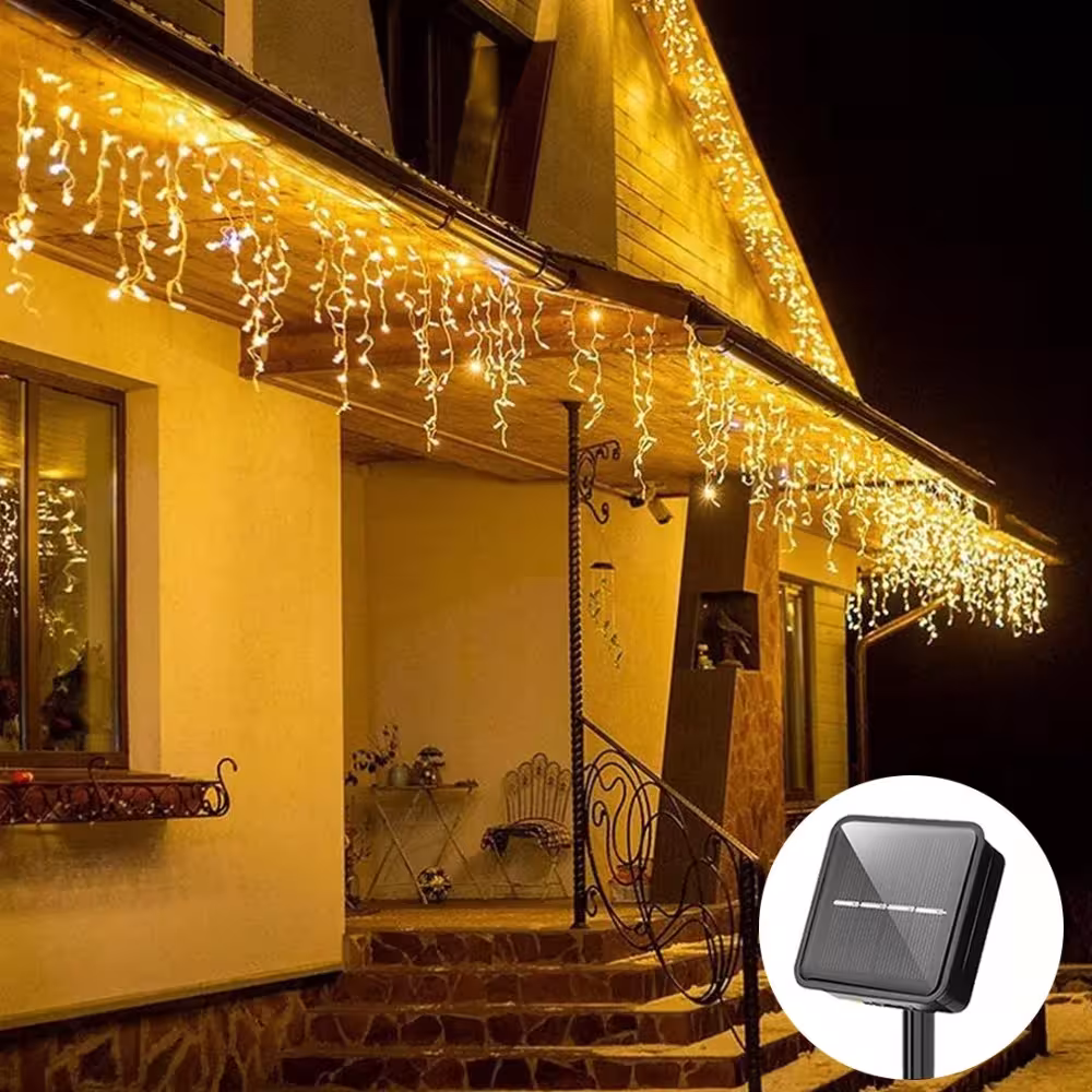 Solar-powered copper LED glacier style string light 96-160 diodes