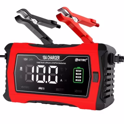 HTRC 12V 24V 10A Automatinis Akumuliatoriaus Įkroviklis LiFePO4 AGM GEL Motociklui