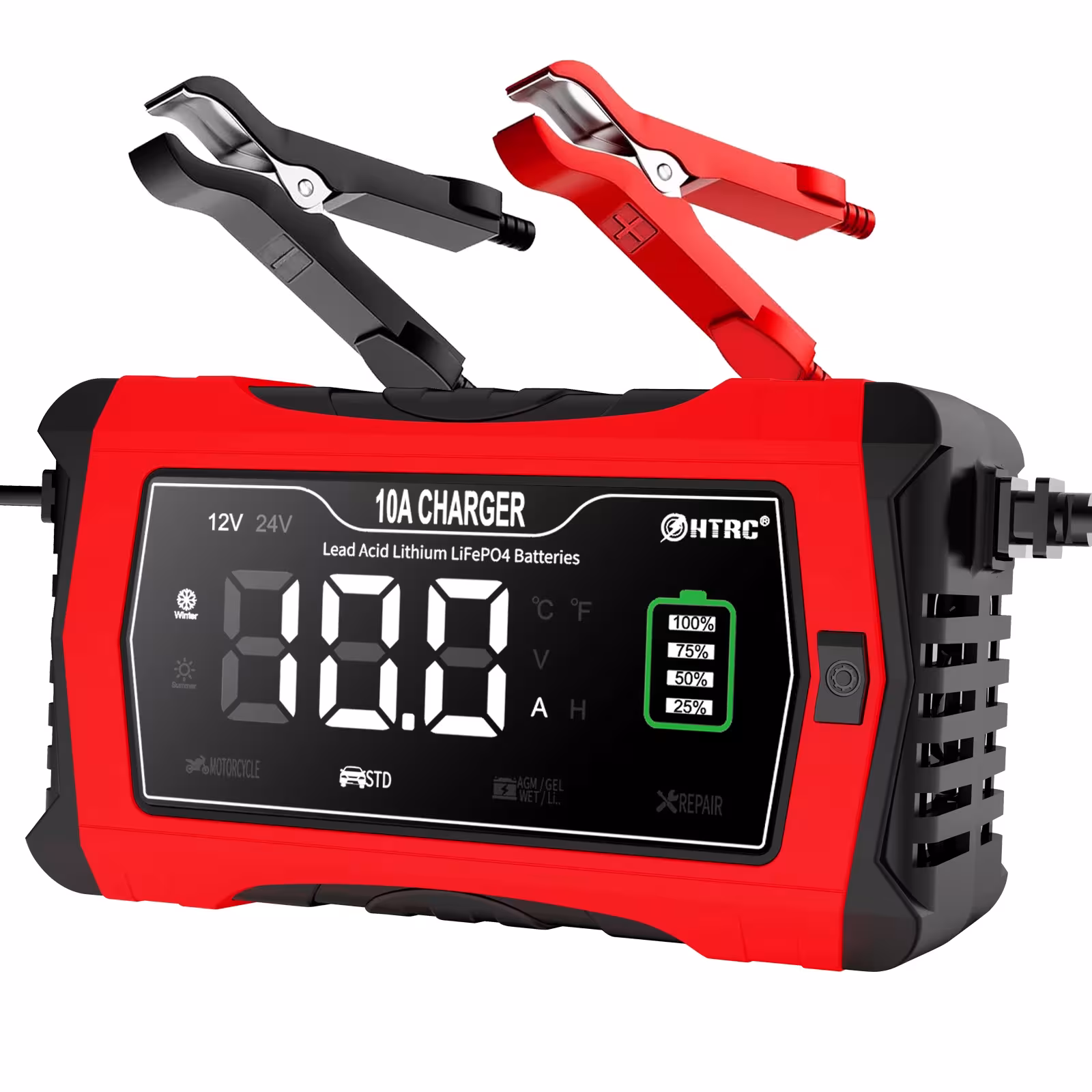 HTRC 12V 24V 10A Automatic Battery Charger LiFePO4 AGM GEL For Motorcycle