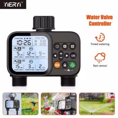 Smart timer automatico di irrigazione a 2 zone con display a LED e sensore pioggia