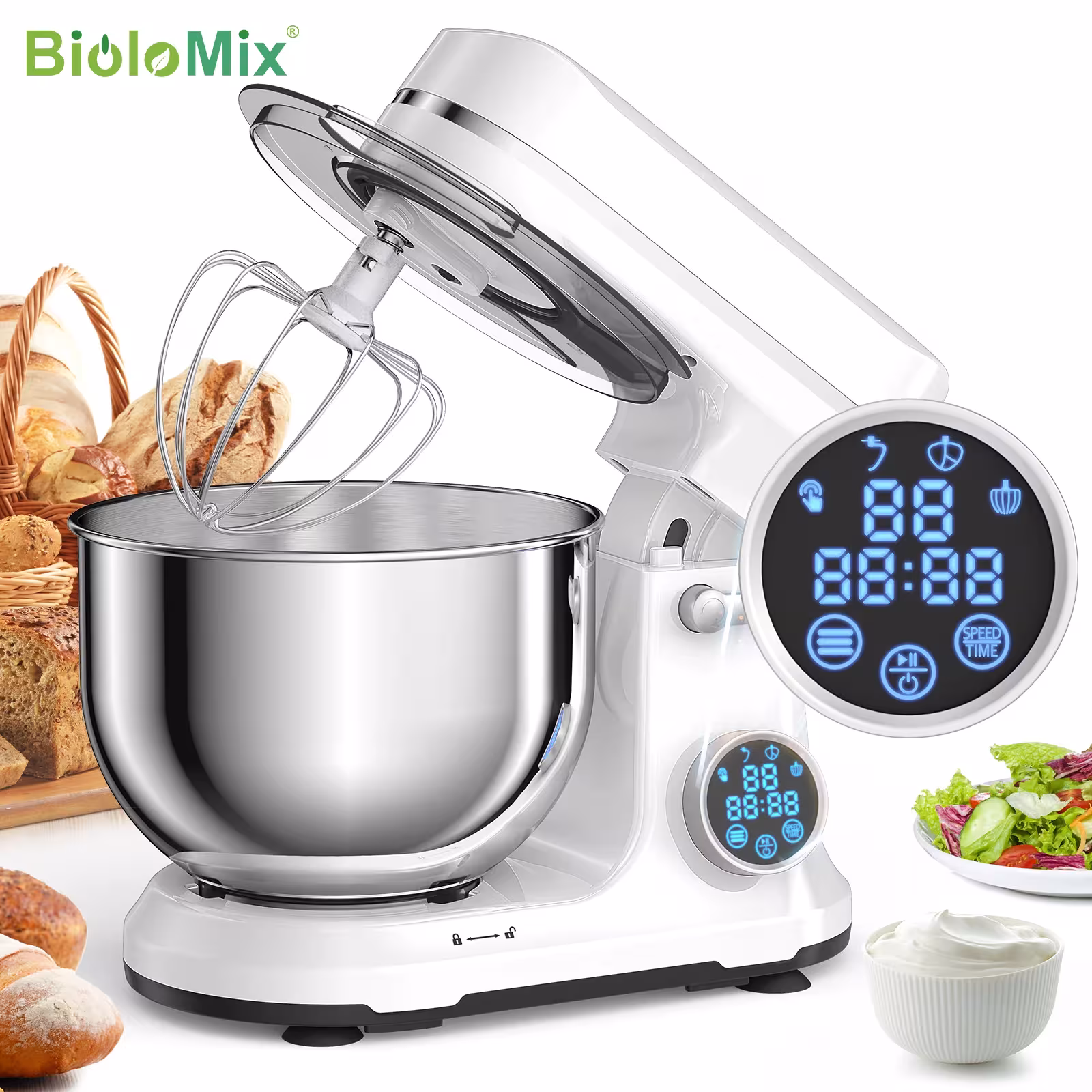 BioloMix kitchen stand mixer 1200W 11 speeds with OLED screen