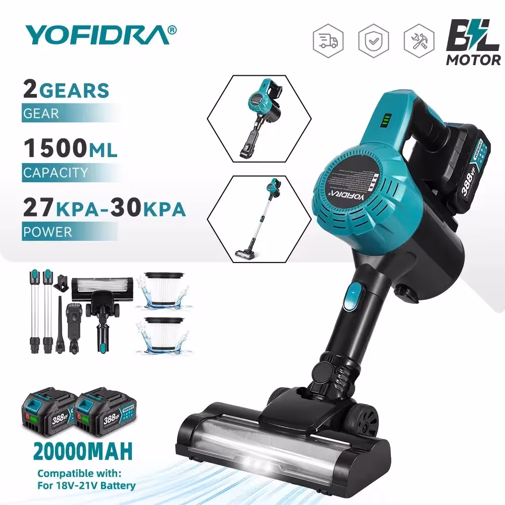 YOFIDRA 1800W bevielė elektrinė dulkių siurblys su LED žibintais Makita 18V