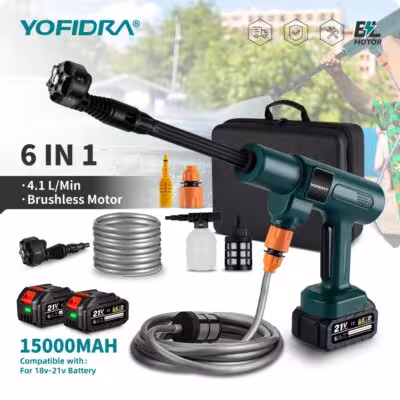 YOFIDRA 200Bar bevielė elektrinė vandens pistoleta su 6 antgaliais Makita batarijoms
