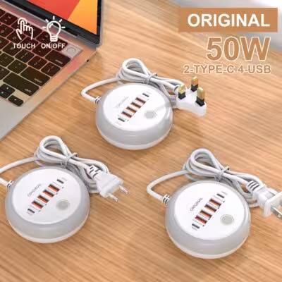 Cargador USB PD de 50W, 6 puertos, carga rápida para viajes, iPhone, Samsung