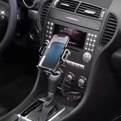 3 in 1 automobilinis telefono laikiklis su LED žibintu ir dviguba USB įkrovimo prievadu