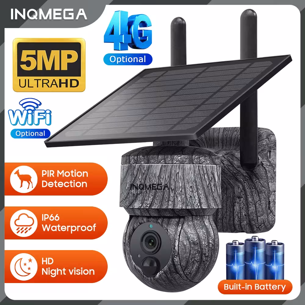 INQMEGA 5MP 4MP WIFI bezprzewodowa kamera słoneczna PTZ z kartą SIM i panelem słonecznym