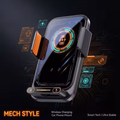 Soporte inteligente para teléfono de coche con carga inalámbrica Qi de 15W