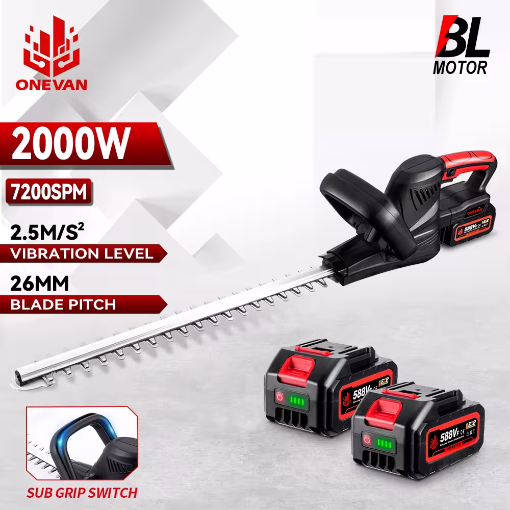 Tagliasiepi elettrico senza spazzole ONEVAN 2000W, tagliasiepi a batteria, sega da potatura, tosaerba, attrezzi da giardino per batteria Makita 18V Pin