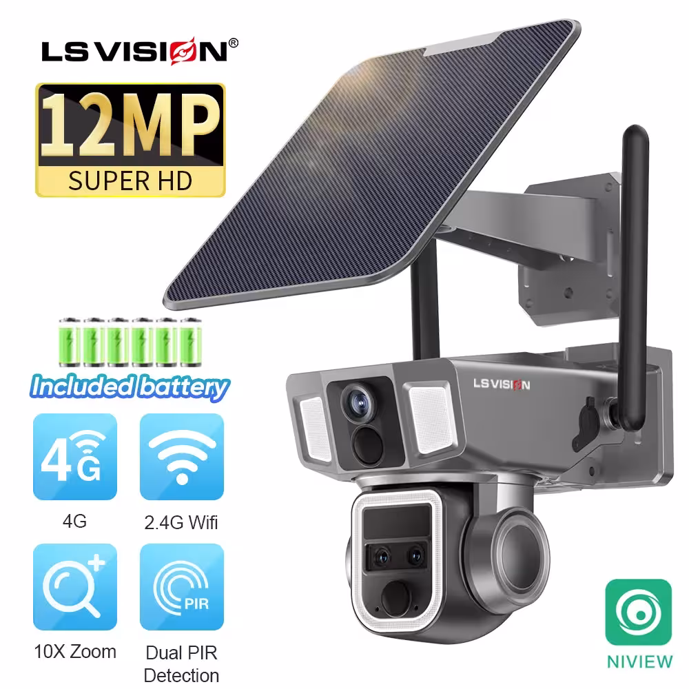 LS VISION 12MP 4G / WiFi Double Screen Sundrive Security Camera with Three Objects