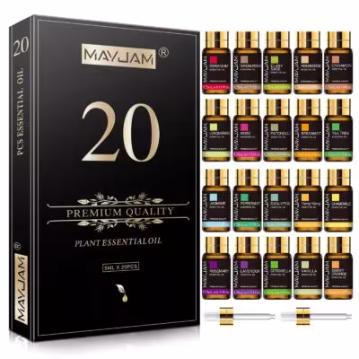Zestaw olejków eterycznych 20 sztuk w eleganckim opakowaniu z naturalnymi ekstraktami roślinnymi do aromaterapii i masażu