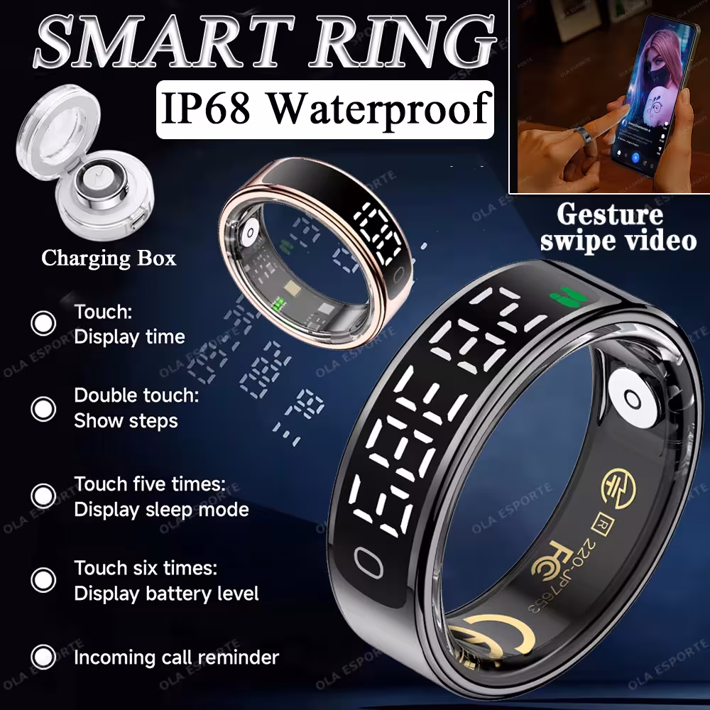2026 smart ring with screen wireless charging health for men women