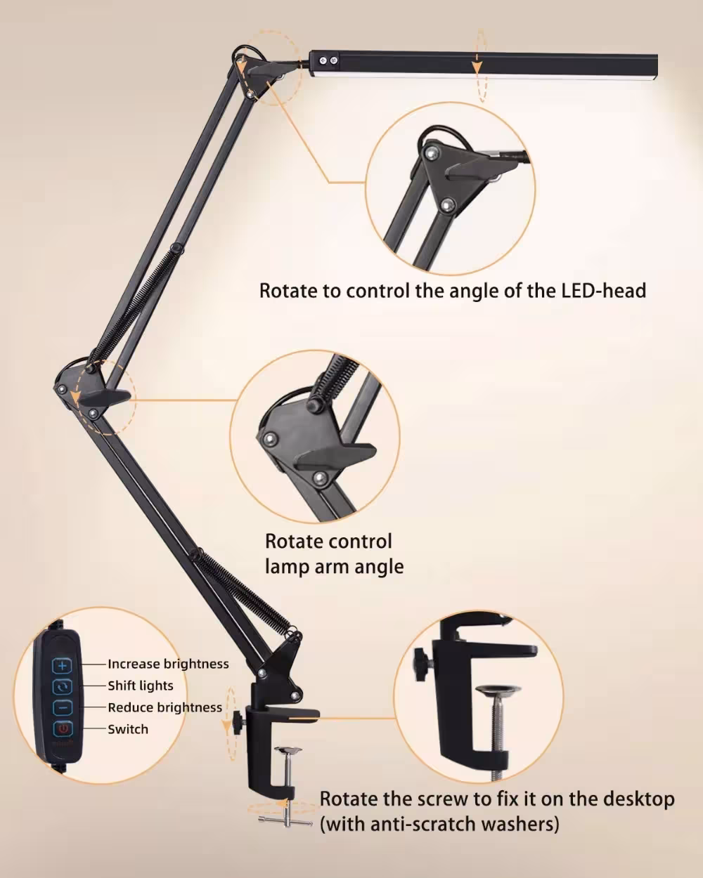 LED biuro lempa su spaustuku