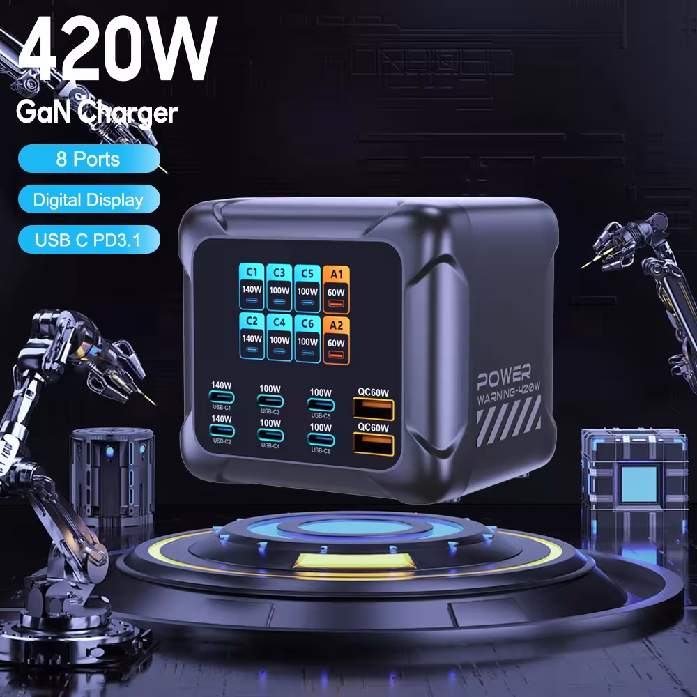Ubigbury 420W GAN cargador PD3.1 140W USB-C estación de carga de alta velocidad con pantalla digital