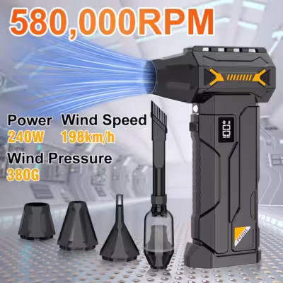 Potente soplador de turbina inalámbrico de 580000 RPM, aspiradora, escoba de nieve eléctrica con LED