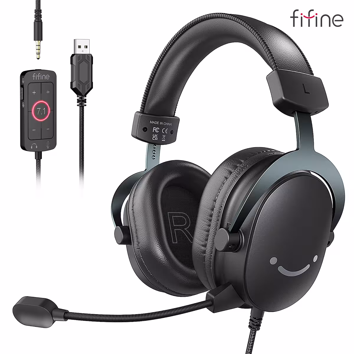 FIFINE 7.1 Surround Sound ausų telefonu su USB ir 3.5mm jungtimi PC MAC PS4 PS5