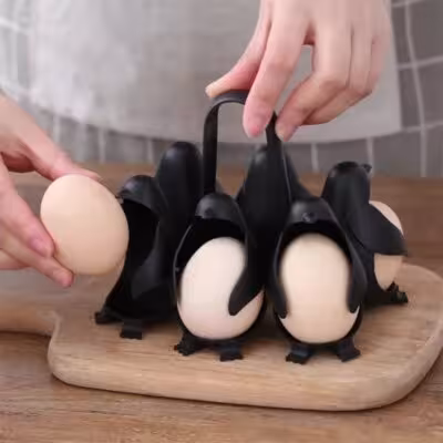 Cuociuova a forma di pinguino con supporto per frigorifero da 6 pezzi