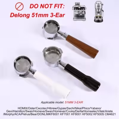 51mm Bottomless Coffee Portafilter with 2 Cup Basket for Espresso Machine