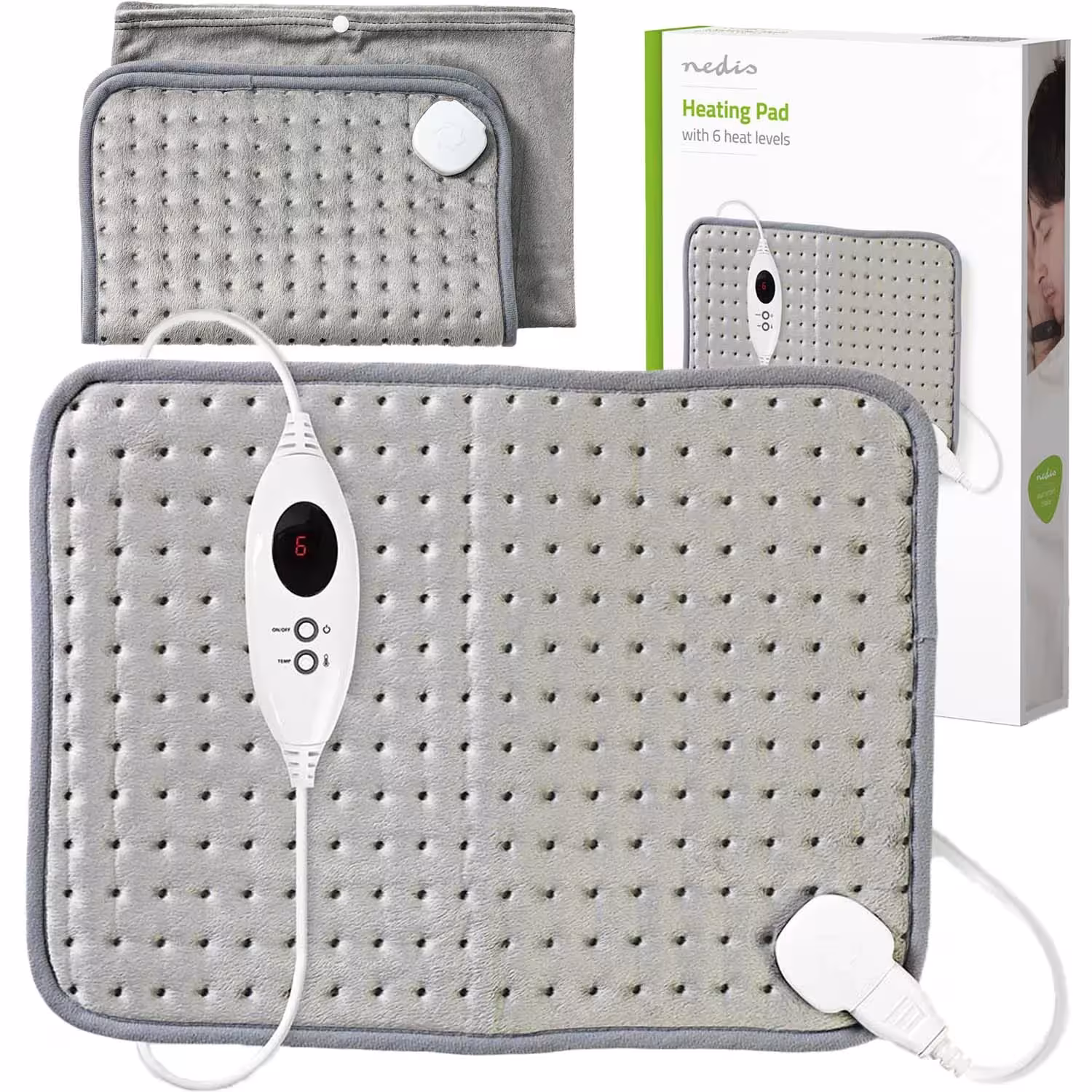 Electric heating pad with 6 temperature levels for back, lower back and legs