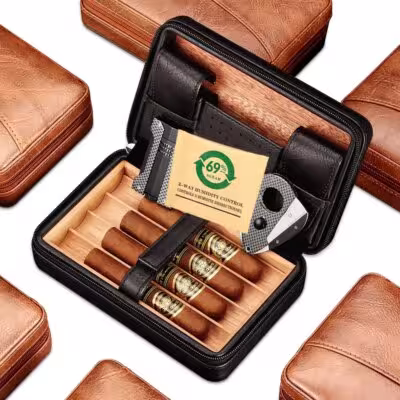 Humidor per sigari in pelle GALINER con accendino in fibra di carbonio e tagliasigari