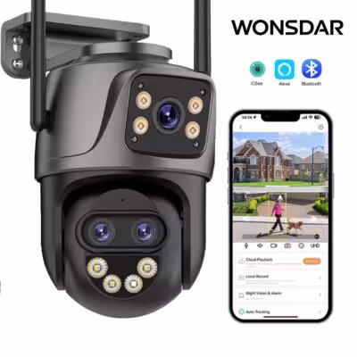 WONSDAR Telecamera IP WiFi per sorveglianza esterna 8x zoom a tre lenti