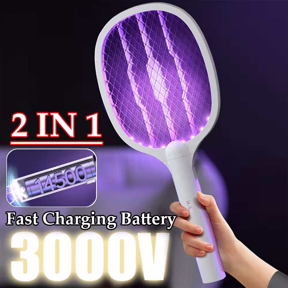 Boussole électrique à frapper 3000V Tueur de moustiques rechargeable USB 2 en 1