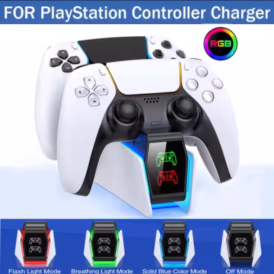 Station de charge RGB pour manette PS5 avec double charge rapide et indicateurs LED