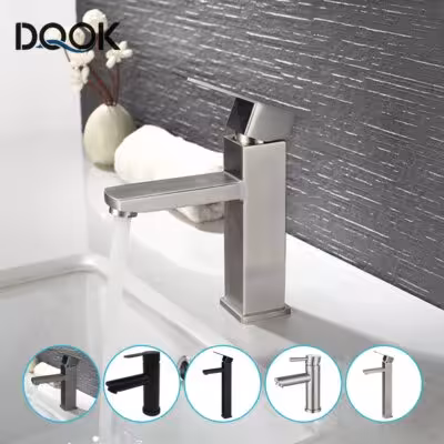 Grifo de lavabo de baño negro acero inoxidable agua fría caliente