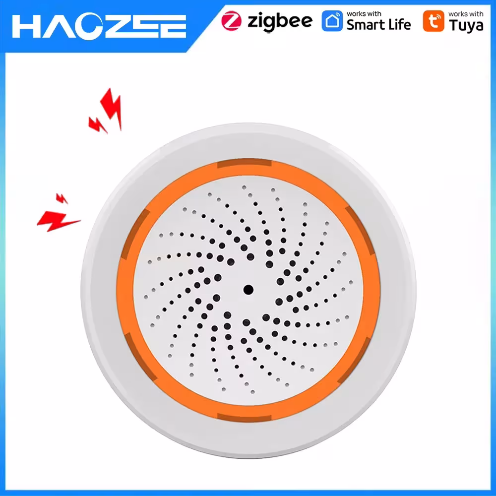 Haozee Tuya ZigBee sirène intelligent avertissement 90dB avec fibre pour la sécurité de la maison
