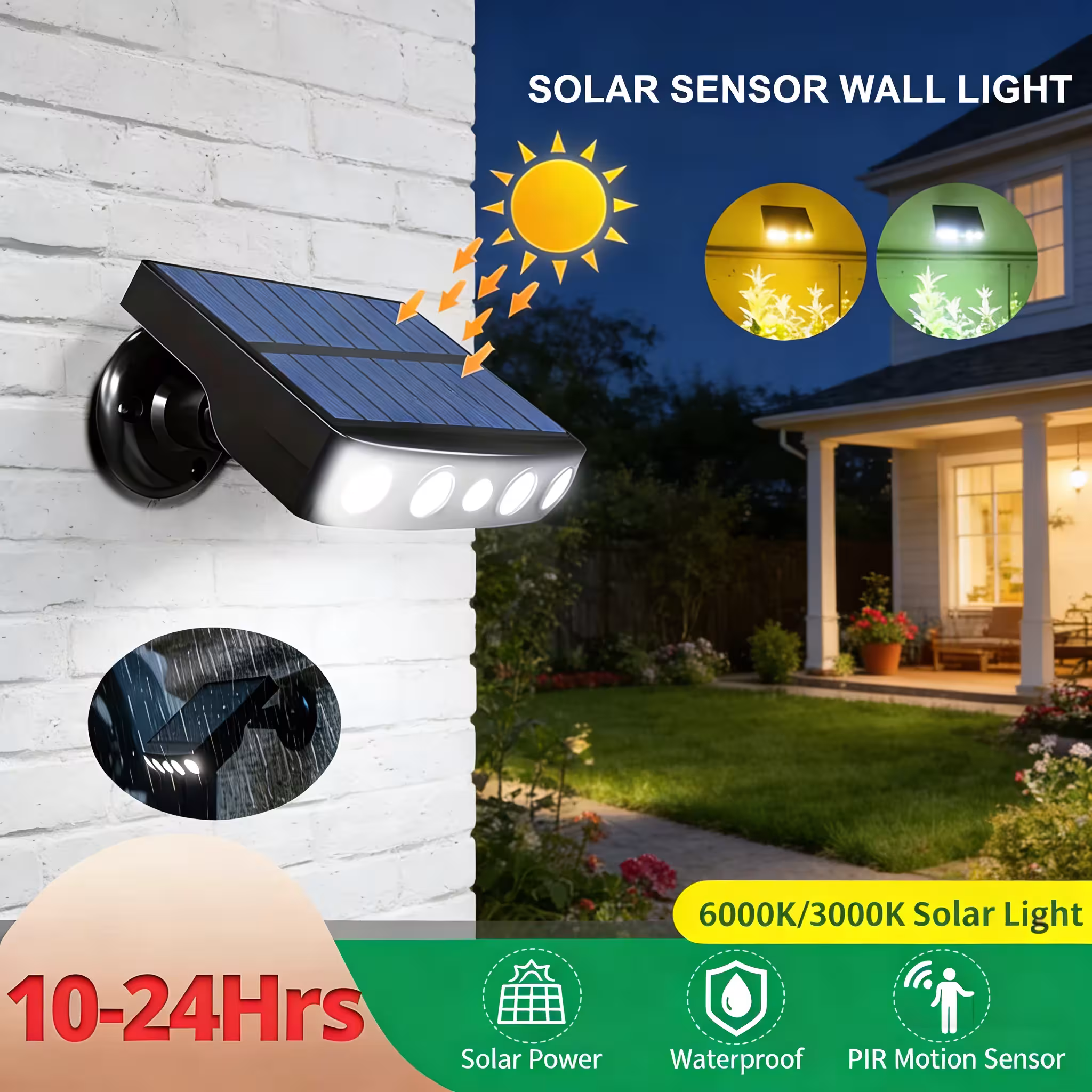 Solar-powered security luminaire with motion sensor