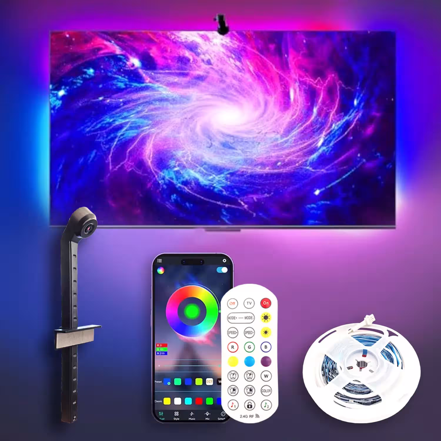 Éclairage LED pour TV 55-65 pouces avec caméra