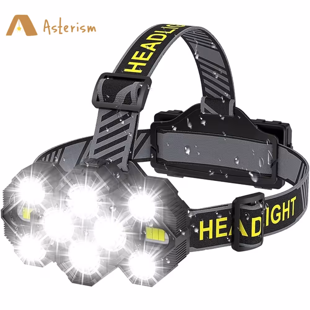 USB įkraunamas galvos žibintas su 10 LED ir 8 režimais