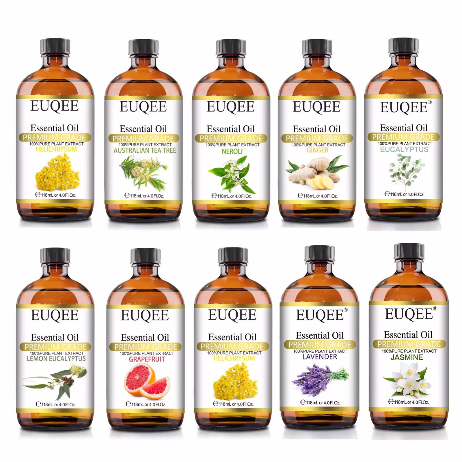EUQEE 118ML Grynasis Eterinis Aliejus Neroli Helichrizmas Eukaliptas Jasminas Aromaterapija