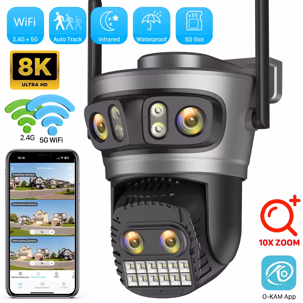 20MP 8K WiFi kamera lauko stebėjimui su 10X priartinimu ir keturiais objektyvais