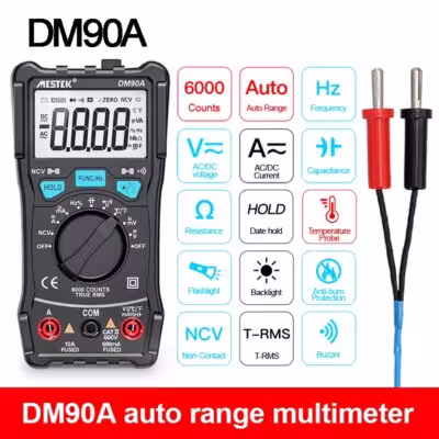 MESTEK DM90A Mini multimètre numérique avec capteur de température 6000 Nombre