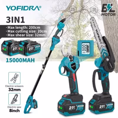 YOFIDRA Bruxelles Pôle télescopage 8 pouces tronçonneuse 32MM ciseaux Hautes Branches Outil d'entretien de jardin Makita 21V Batterie