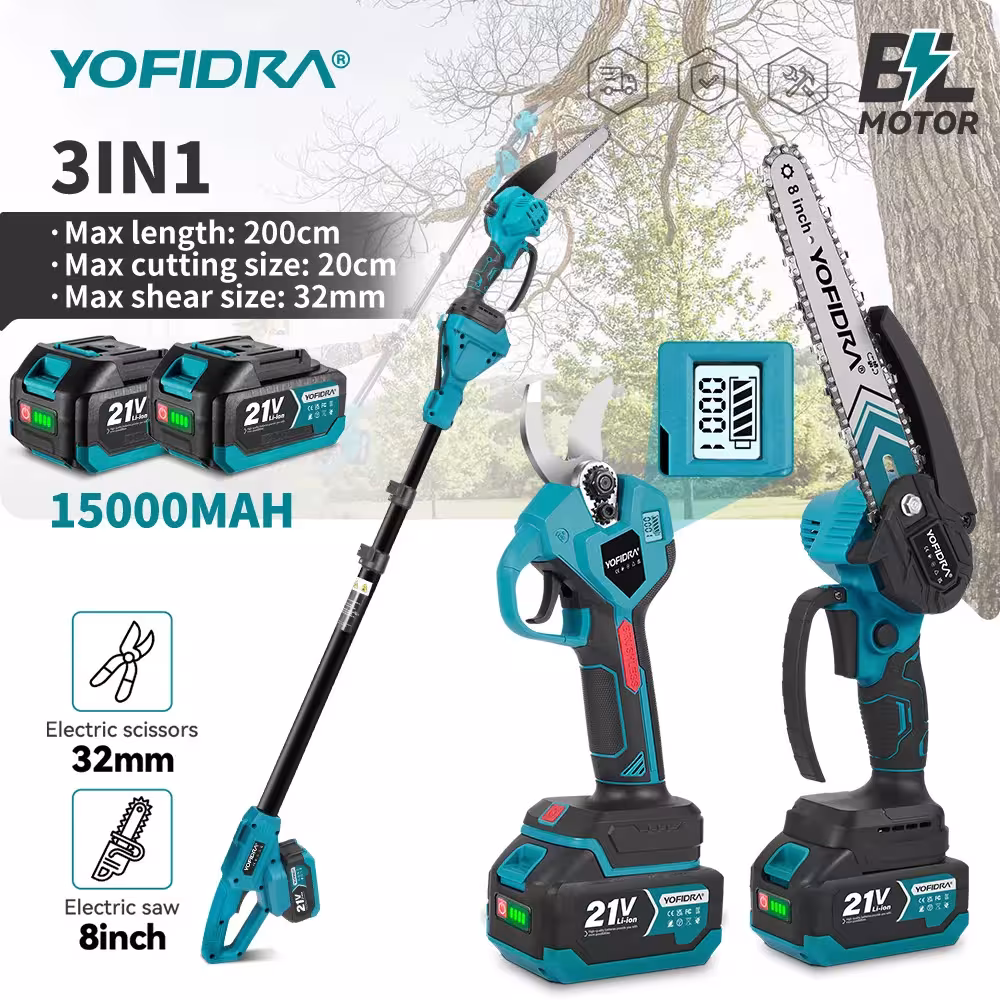 YOFIDRA Bruxelles Pôle télescopage 8 pouces tronçonneuse 32MM ciseaux Hautes Branches Outil d'entretien de jardin Makita 21V Batterie