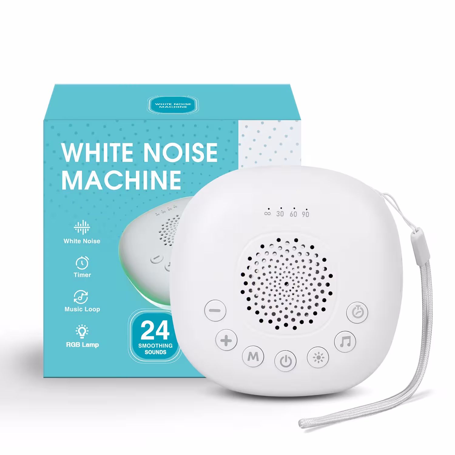 Máquina de ruido blanco con 24 efectos de sonido y luz nocturna para bebés