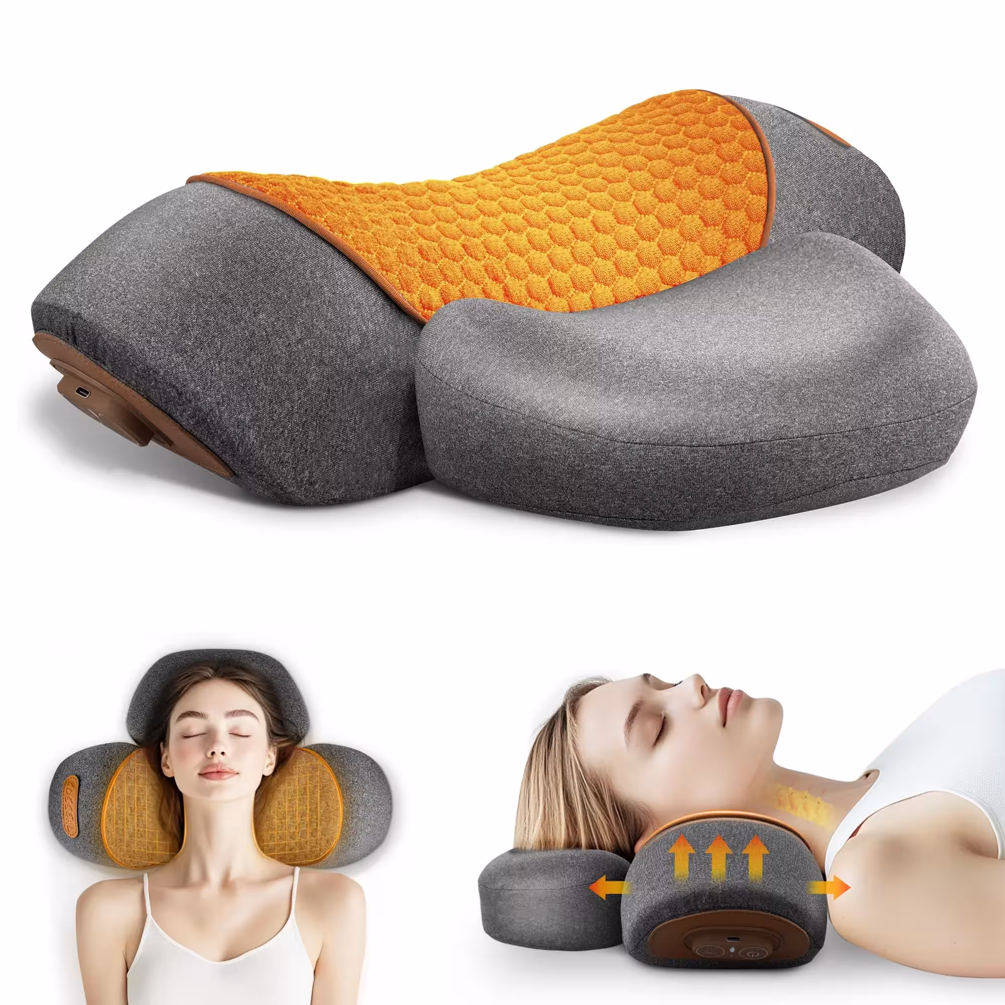 Almohada de masaje cervical eléctrica con función de calor, vibración y tracción